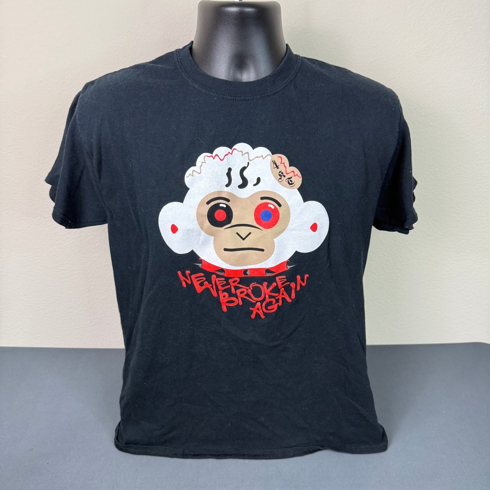 Never Broke Again Men's Monkey Graphic Print Short Sleeve T-Shirt Gray Sz Medium